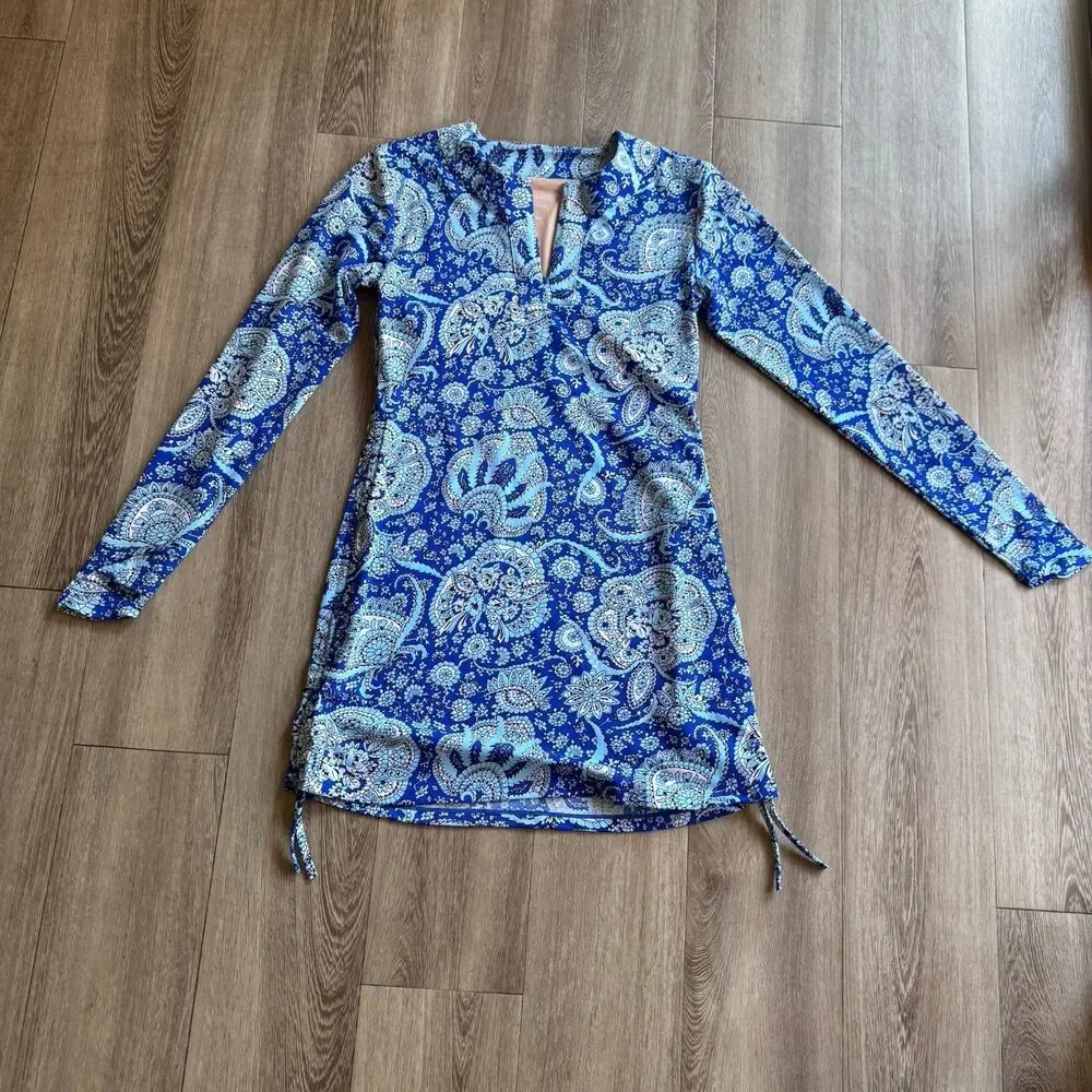 Coolibar Swim Dress Blue UPF 50 Plus Sun Protection XXS Long Sleeve Beach Shirt - Picture 4 of 13